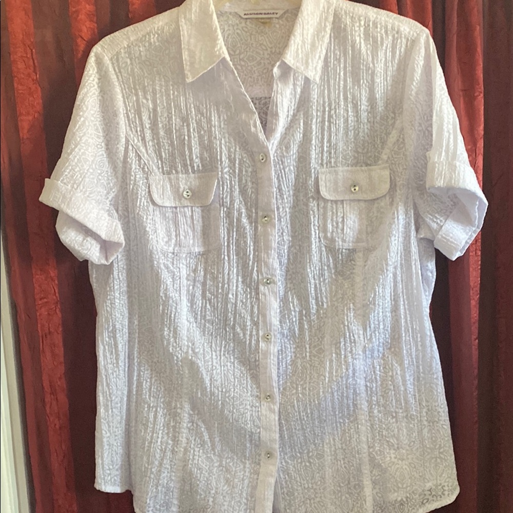 Allison Daley White Short Sleeve Button Down Shirt